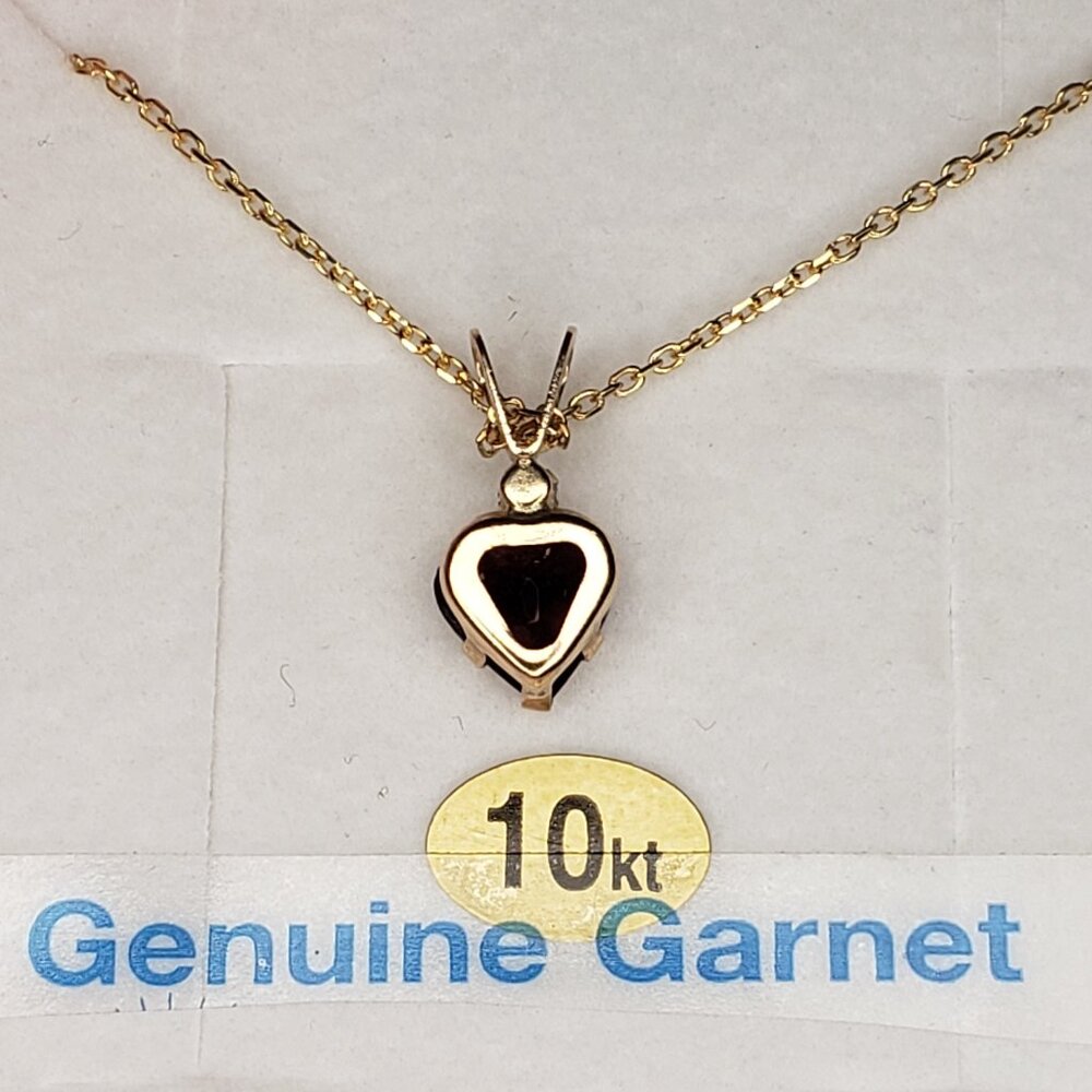 Natural Garnet Heart Pendant Necklace - 10KT - Picture 4 of 8